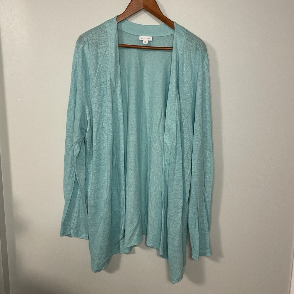 J. Jill Love Linen Cardigan Sweater Women's‎ XL Tall Teal Blue 100% Linen Open